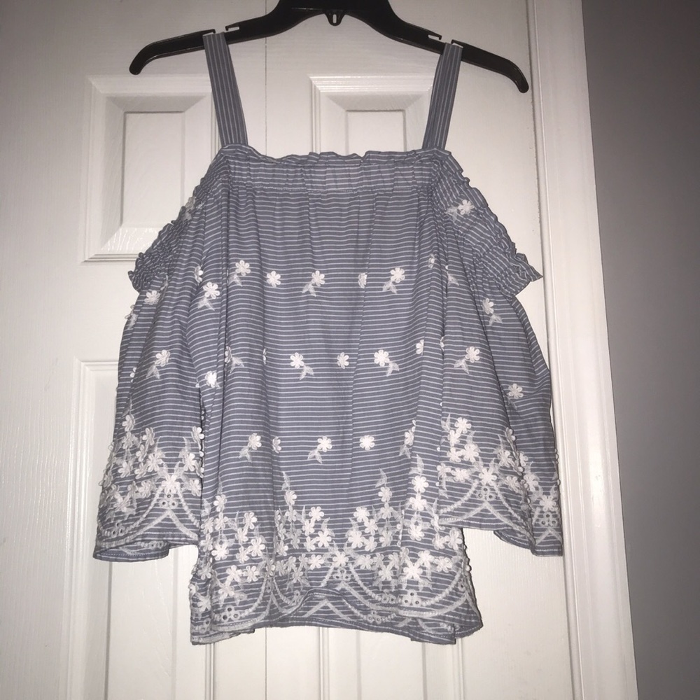 Light blue striped off the shoulder floral top